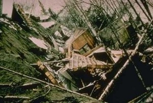 Destruction of homes in the Turnagain Heights subdivision of Anchorage during the 1964 earthquake.